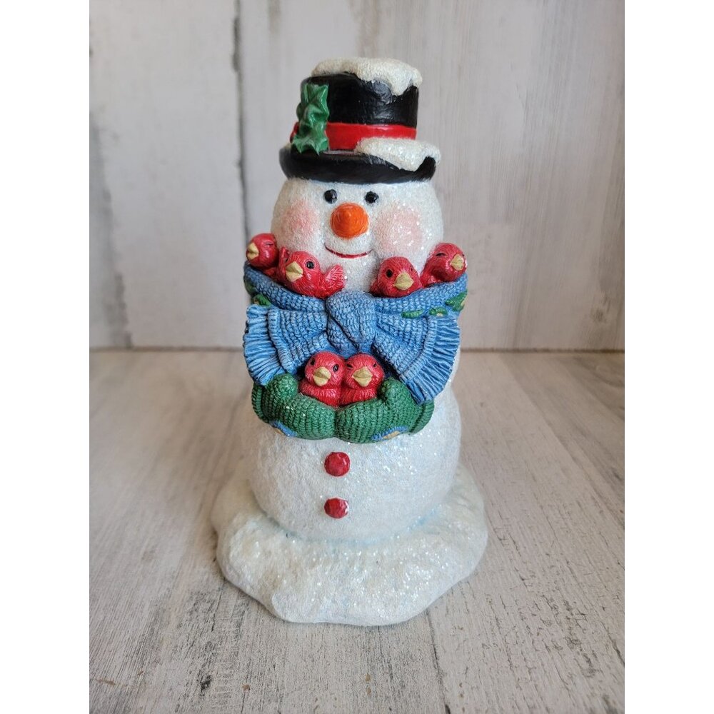 Vintage red cardinal Snowman glitter ceramic‎ home decor figure xmas
